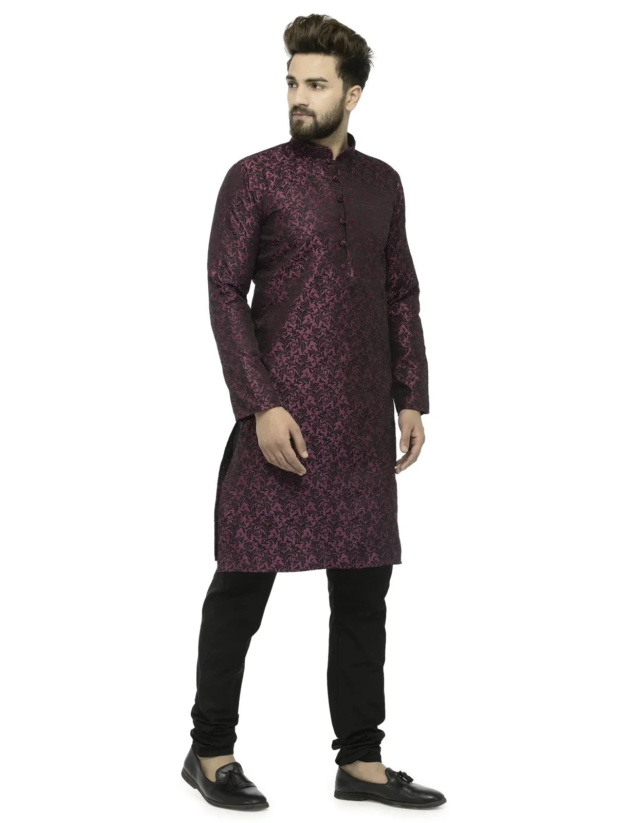 Purple Kurta Pajama Set - Self Design Mens Kurta Pajama