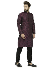 Men Purple & Black Self Design Kurta with Churidar ( JOKP 517 Purple )-JOKP-517