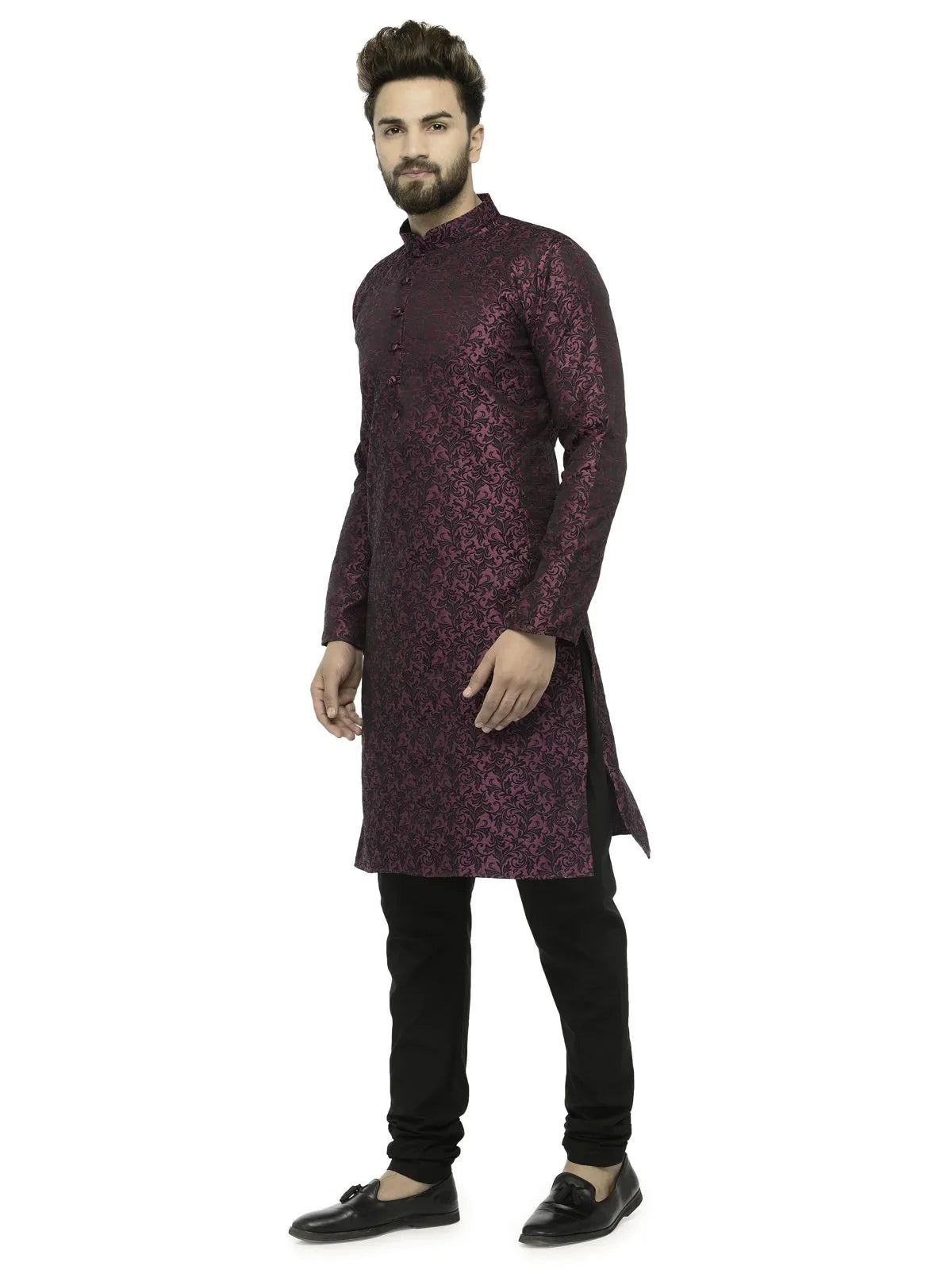 Purple Kurta Pajama Set - Self Design Mens Kurta Pajama