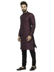 Men Purple & Black Self Design Kurta with Churidar ( JOKP 517 Purple )-JOKP-517