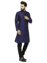 Men Royal Blue & Black Self Design Kurta Only ( KO 517 Royal-Blue )-KO-517