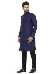 Men Royal Blue & Black Self Design Kurta Only ( KO 517 Royal-Blue )-KO-517