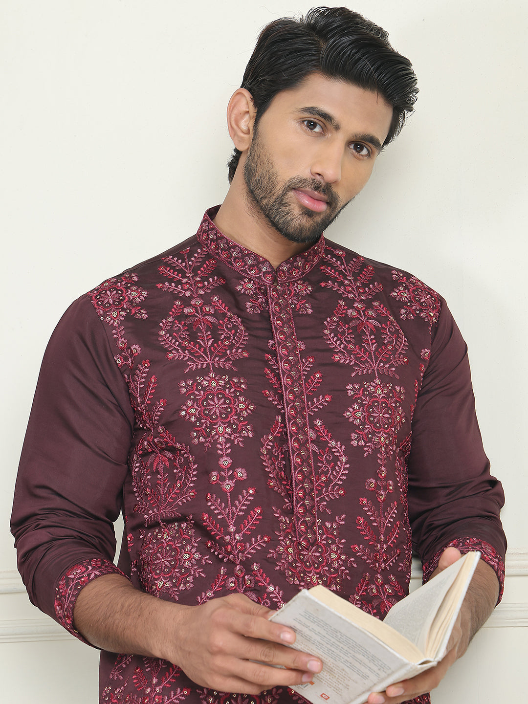 DesiQlo Men Embroidered Kurta Pyjama Set - Purple - JOKP_P_5180Purple_