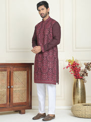 Embroidered Straight Kurta Pyjama Set For Men ( JOKP P 5180 Purple ) [FF] [B-9]