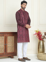 Embroidered Straight Kurta Pyjama Set For Men ( JOKP P 5180 Purple ) [FF] [B-9]