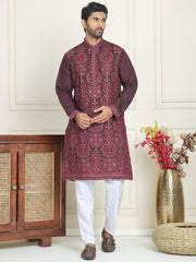 Embroidered Straight Kurta Pyjama Set For Men ( JOKP P 5180 Purple ) [FF] [B-9]