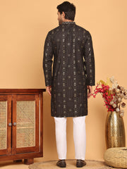 Men's Sequins Embroidered Kurta With Pyjama ( JOKP P 5183 Black ) [FF] [J-2-3]