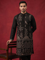 Embroidered Straight Kurta Set For Men ( JOKP B-P 5185Black )
