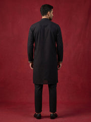 Embroidered Straight Kurta Set For Men ( JOKP B-P 5185Black )