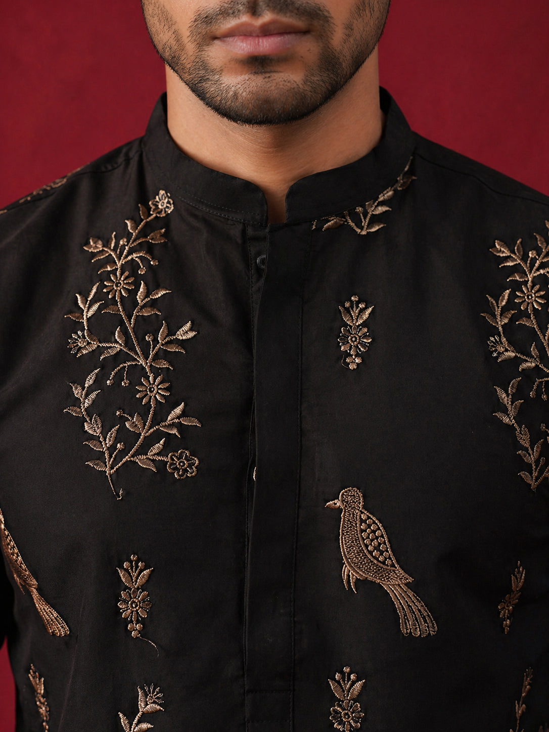 DesiQlo Men Embroidered Kurta Pyjama Set - Black - JOKP_B-P_5185Black_