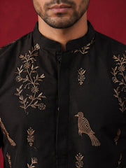 Embroidered Straight Kurta Set For Men ( JOKP B-P 5185Black )