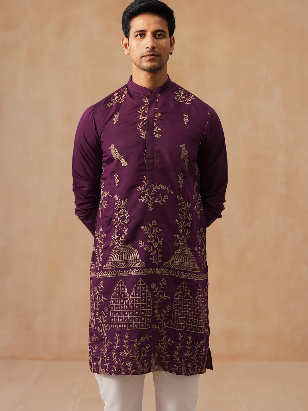 DesiQlo Men Embroidered Kurta Pyjama Set - Purple - JOKP_P_5185Purple_