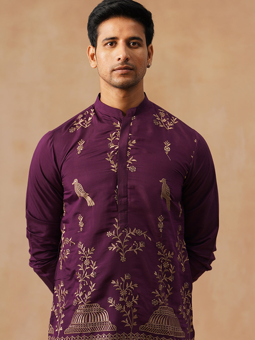 Embroidered Straight Kurta For Men (KO 5185 Purple ) [FF] [N-4]