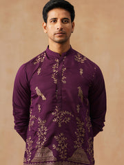 Embroidered Straight Kurta For Men (KO 5185 Purple ) [FF] [N-4]