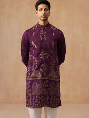 Embroidered Straight Kurta Set For Men (JOKP P 5185 Purple ) [FF] [N-4]
