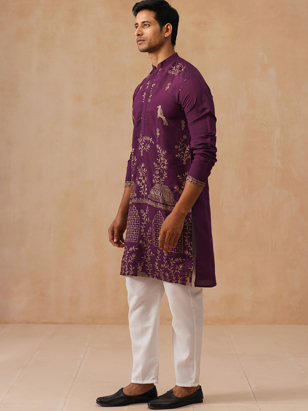 DesiQlo Men Embroidered Kurta Pyjama Set - Purple - JOKP_P_5185Purple_