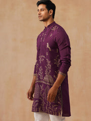 Embroidered Straight Kurta For Men (KO 5185 Purple ) [FF] [N-4]