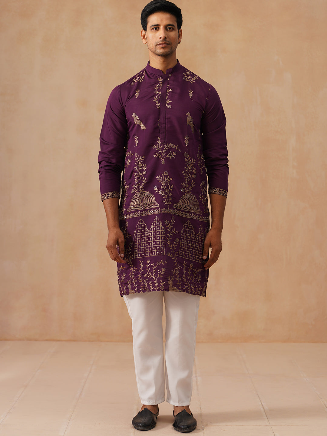 DesiQlo Men Embroidered Kurta Pyjama Set - Purple - JOKP_P_5185Purple_
