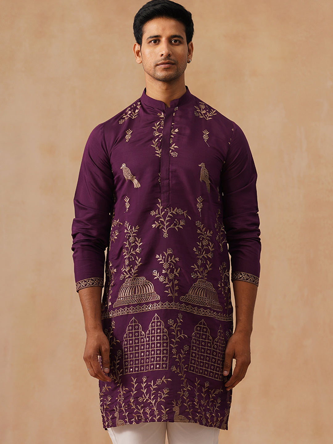 DesiQlo Men Floral Kurta Only - Purple