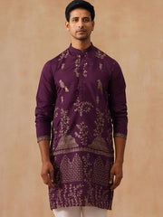 Embroidered Straight Kurta For Men (KO 5185 Purple ) [FF] [N-4]