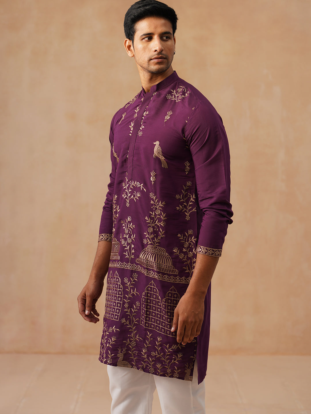 DesiQlo Men Embroidered Kurta Pyjama Set - Purple - JOKP_P_5185Purple_