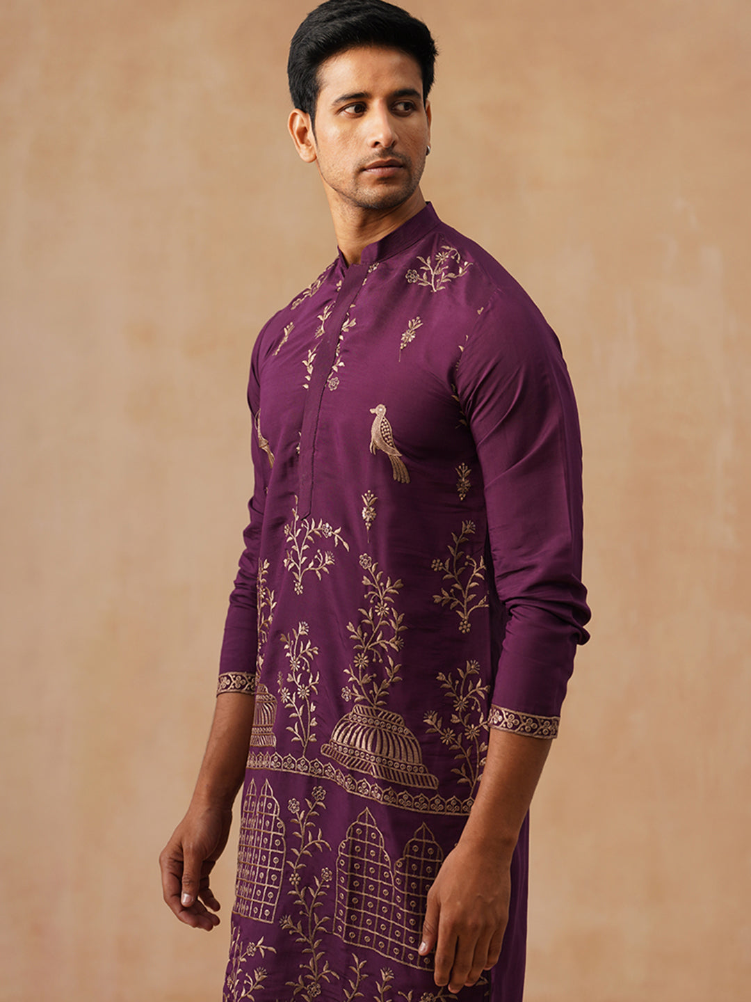 DesiQlo Men Floral Kurta Only - Purple