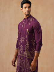 Embroidered Straight Kurta For Men (KO 5185 Purple ) [FF] [N-4]