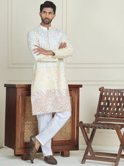 Embroidered, Ombre Design Kurta with Pyjamas ( JOKP P 5186 Yellow ) [FF] [J-4-3]