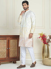 Embroidered, Ombre Design Kurta with Pyjamas ( JOKP P 5186 Yellow ) [FF] [J-4-3]