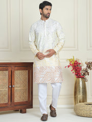 Embroidered, Ombre Design Kurta with Pyjamas ( JOKP P 5186 Yellow ) [FF] [J-4-3]