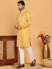 Embroidered straight Kurta with Pyjamas ( JOKP P 5187 Mustard ) [FF] [J-2]