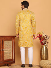 Embroidered straight Kurta with Pyjamas ( JOKP P 5187 Mustard ) [FF] [J-2]