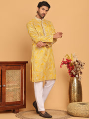 Embroidered straight Kurta with Pyjamas ( JOKP P 5187 Mustard ) [FF] [J-2]