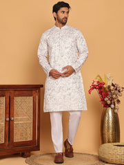 Embroidered & Sequins straight Kurta with Pyjamas ( JOKP P 5188 White ) [FF] [ I1 ]