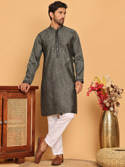 Sequins & Embroidered straight Kurta with Pyjamas ( JOKP P 5189 Grey ) [FF] [I-1-4]