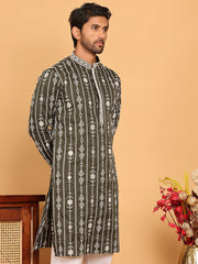 Embroidery and mirror work straight Kurta for Men ( KO 5190 Olive ) [FF] [I-1-4]