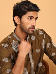 Embroidered Silk Blend Kurta Pyjama Set ( JOKP P 5191 Mehndi ) [FF] [Q-19]