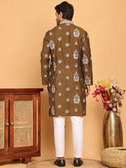 Embroidered Silk Blend Kurta Pyjama Set ( JOKP P 5191 Mehndi ) [FF] [Q-19]