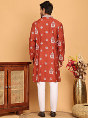 Embroidered Silk Blend Kurta Pyjama Set ( JOKP P 5191 Rust ) [FF] [Q-19]