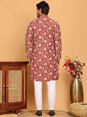 Floral Embroidered Straight Kurta Pyjama Set For Men ( JOKP P 5193 Rust ) [FF] [I-1-4]