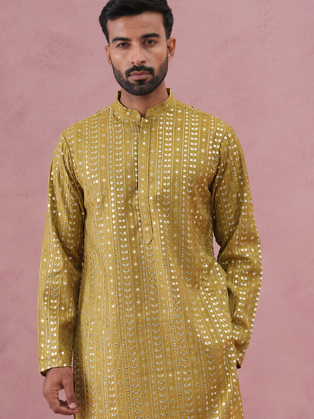 DesiQlo Men Embroidered Kurta Pyjama Set - Green - JOKP_P_5194Mehndi_S