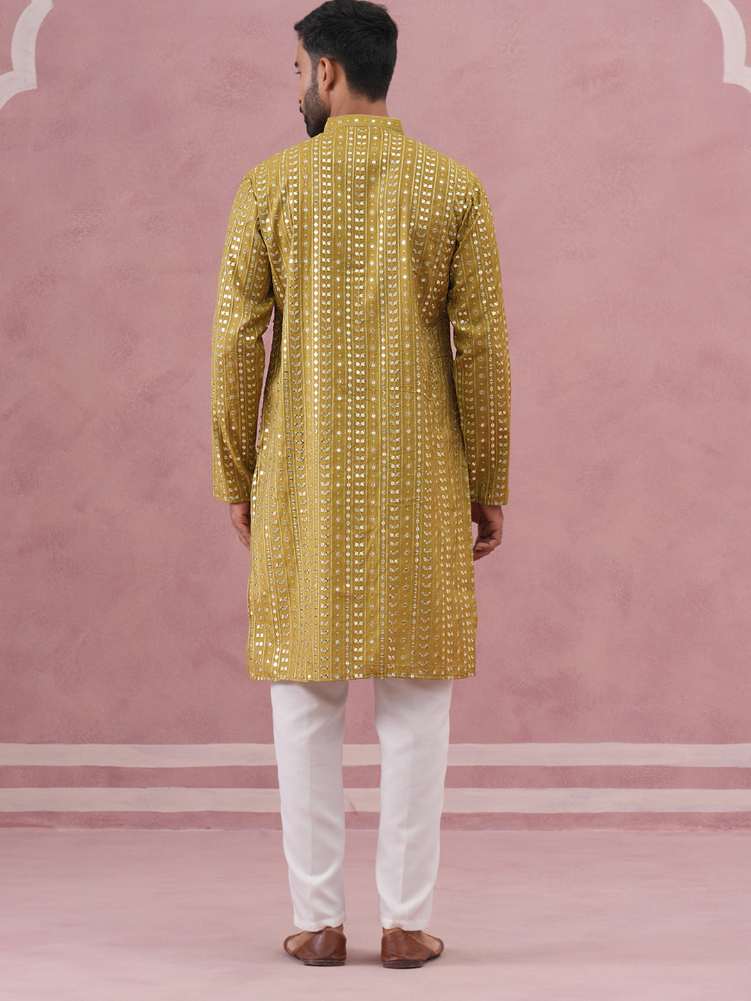 DesiQlo Men Embroidered Kurta Pyjama Set - Green - JOKP_P_5194Mehndi_S