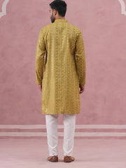 Embroidered and mirror work straight Kurta Set For Men ( JOKP P 5194 P 5194Mehndi ) [FF] [N-9]