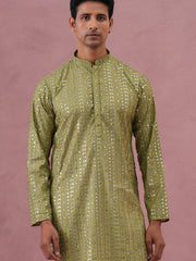 Embroidered and mirror work straight Kurta Set For Men ( JOKP P 5194 P 5194Olive ) [FF] [N-9]