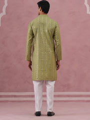 Embroidered and mirror work straight Kurta Set For Men ( JOKP P 5194 P 5194Olive ) [FF] [N-9]