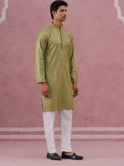 Embroidered and mirror work straight Kurta Set For Men ( JOKP P 5194 P 5194Olive ) [FF] [N-9]