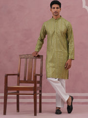 Embroidered and mirror work straight Kurta Set For Men ( JOKP P 5194 P 5194Olive ) [FF] [N-9]