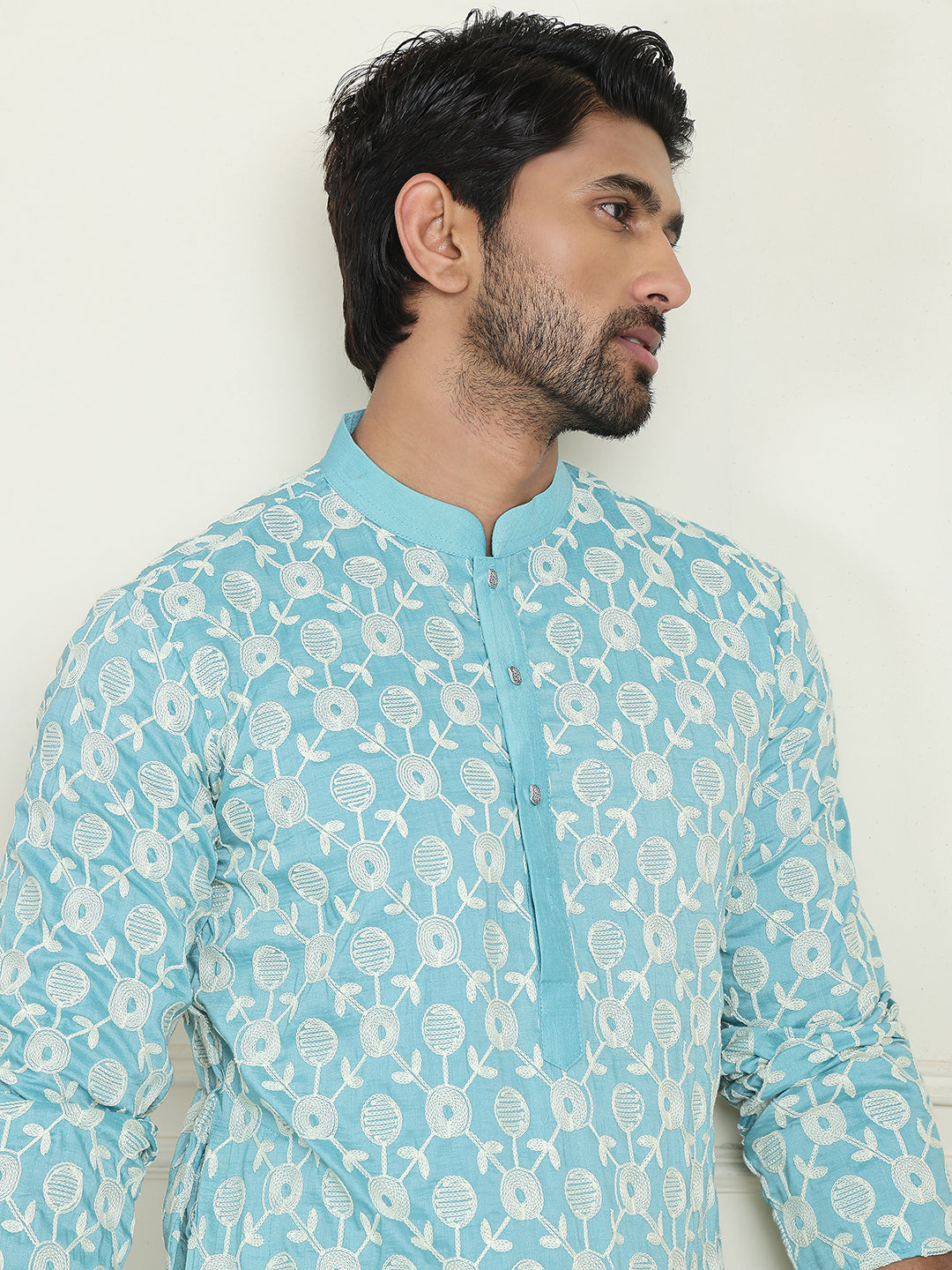 Embroidered Straight Kurtas For Men ( KO 5195 Blue ) [FF] [J-4-3]