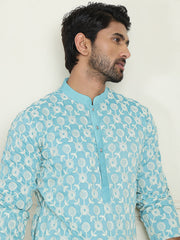 Embroidered Straight Kurtas For Men ( KO 5195 Blue ) [FF] [J-4-3]