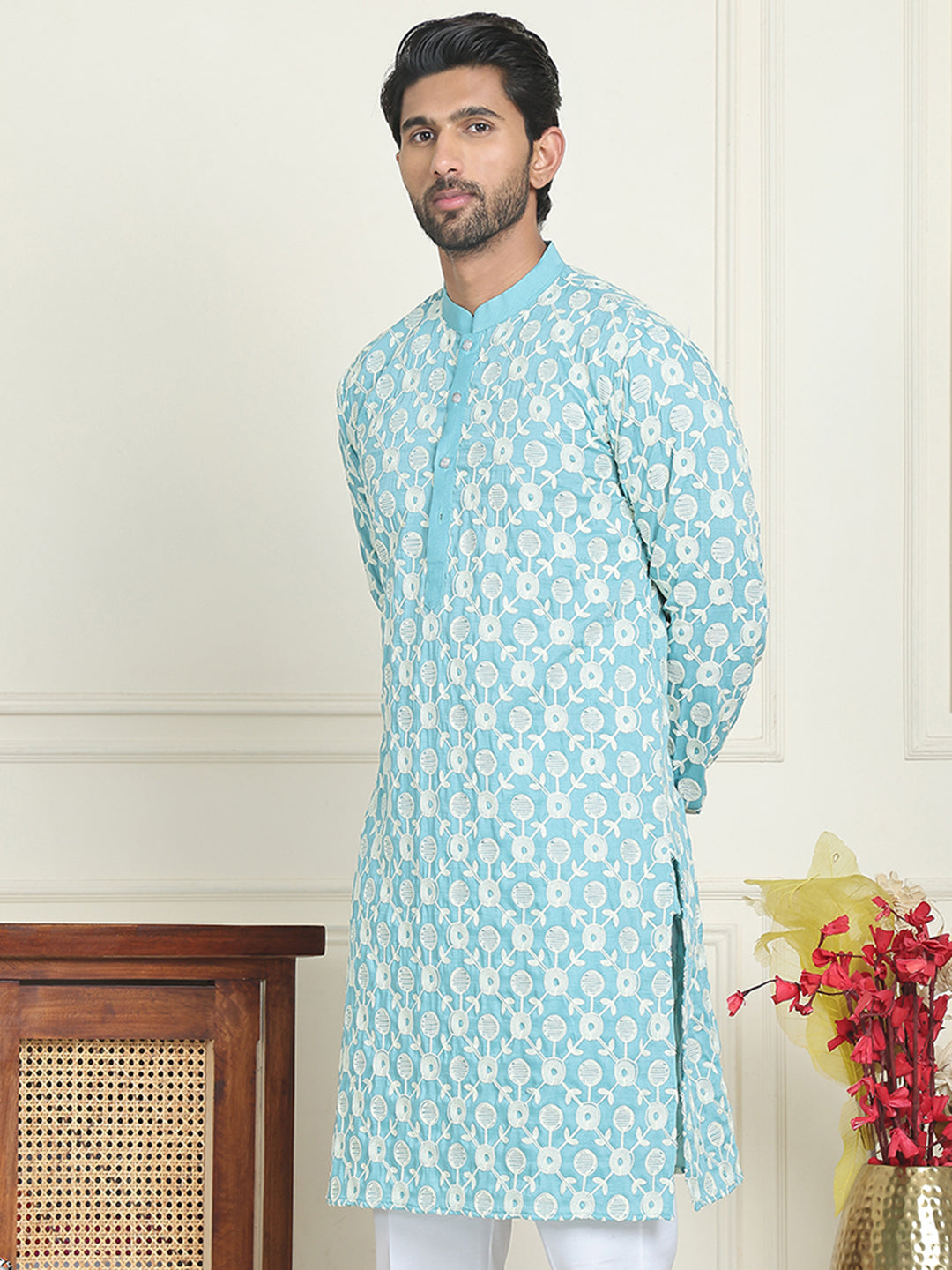 DesiQlo Men Embroidered Kurta Only - Blue - KO_5195Blue_S